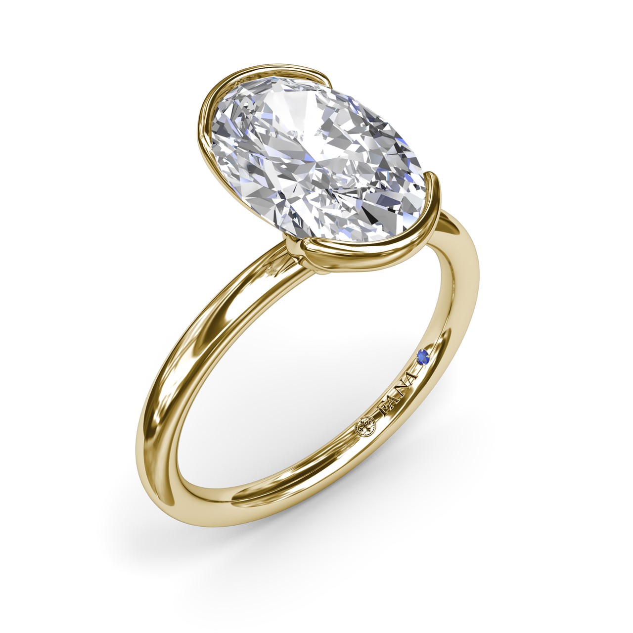 14K YELLOW GOLD HALF BEZEL SEMI-MOUNT RING SIZE 6.5 WITH 2 = 0.02TW ROUND F-G VS2-SI1 DIAMONDS AND ONE = 0.01CT ROUND BLUE SAPPHIRE  (3.59 GRAMS)