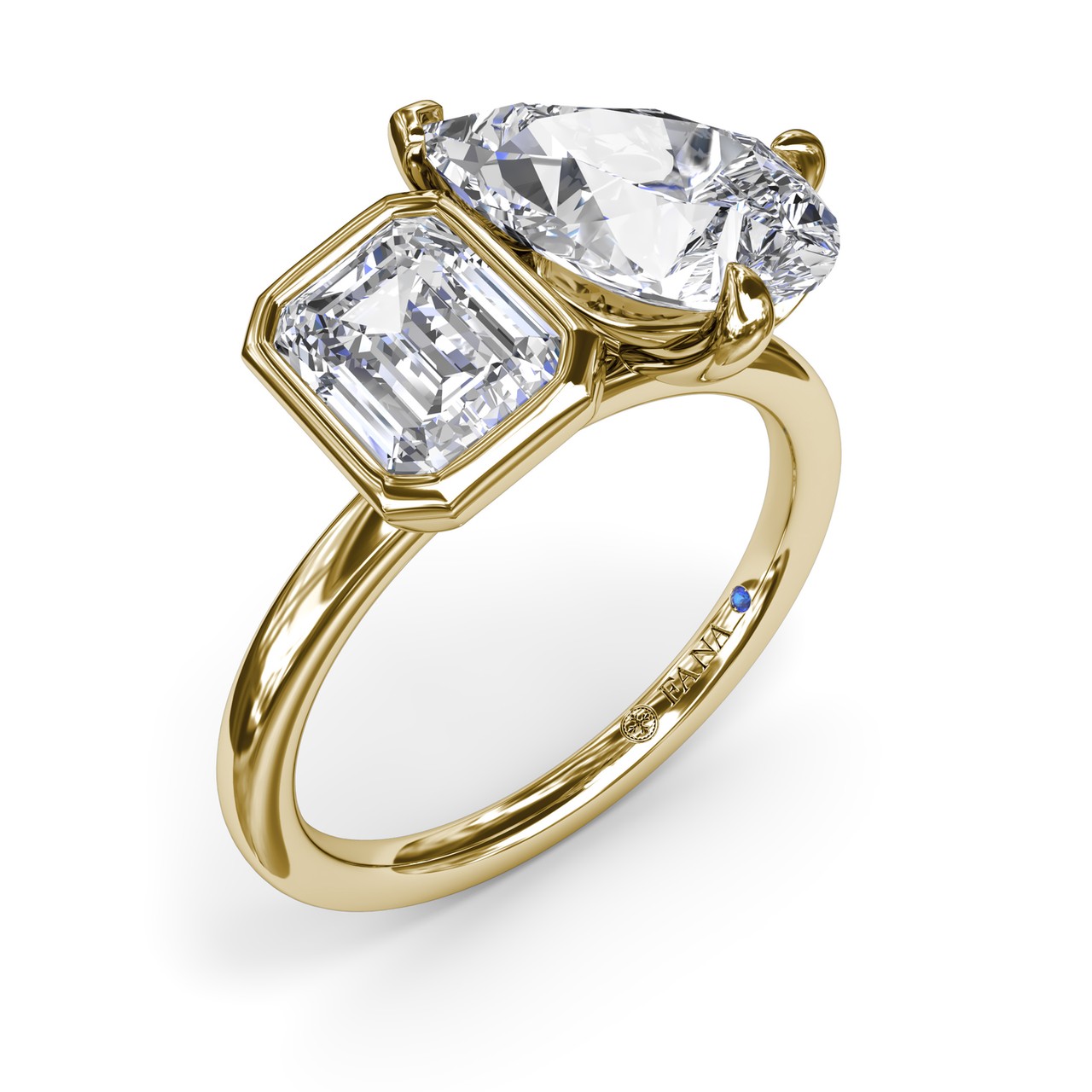 14K YELLOW GOLD TOI ET MOI REMOUNT SIZE 6.5 WITH ONE = 0.01CT ROUND BLUE SAPPHIRE   (3.97 GRAMS)