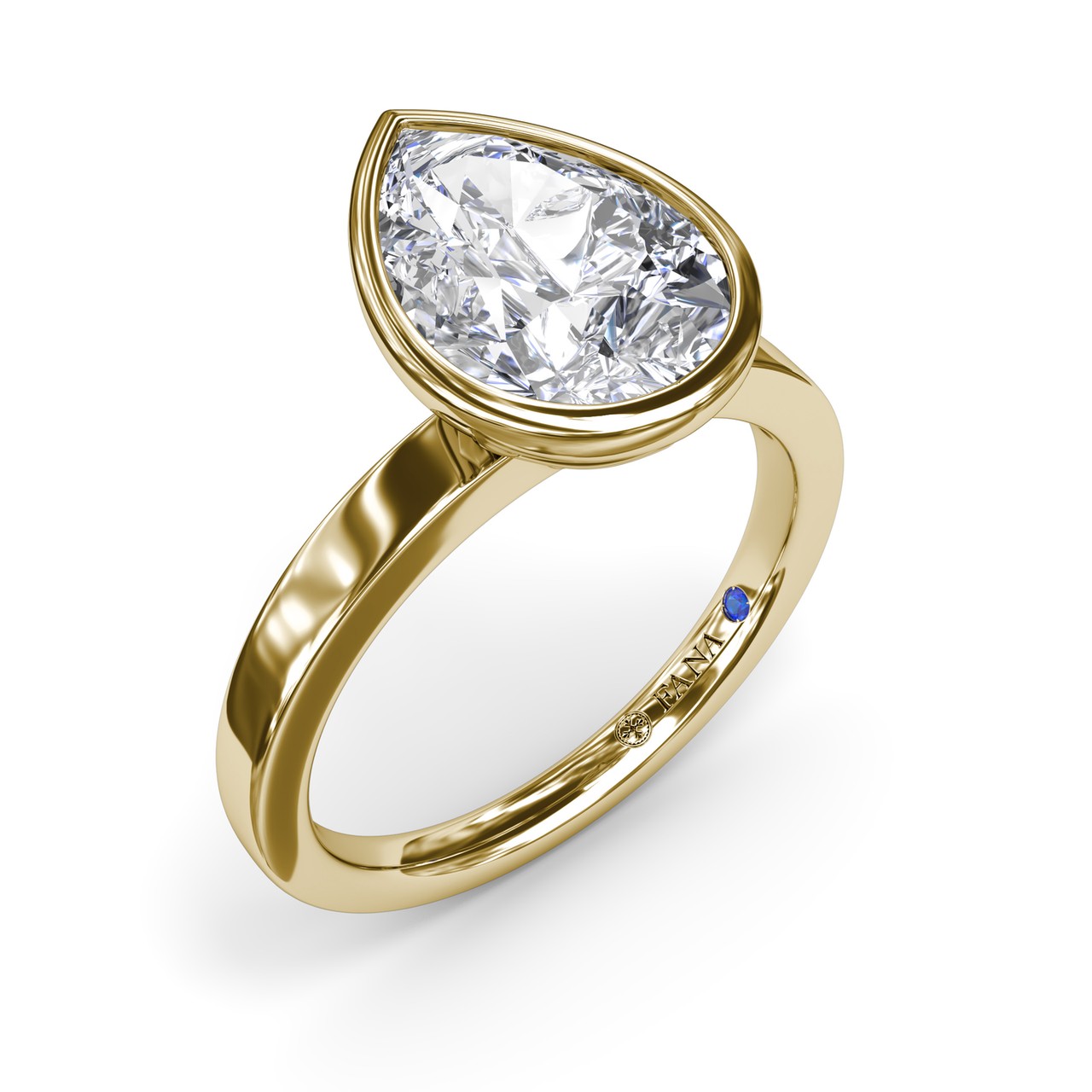 14K YELLOW GOLD BEZEL SEMI-MOUNT RING SIZE 6.5 WITH 2 = 0.02TW ROUND F-G VS2-SI1 DIAMONDS AND ONE = 0.01CT ROUND BLUE SAPPHIRE   (4.39 GRAMS)