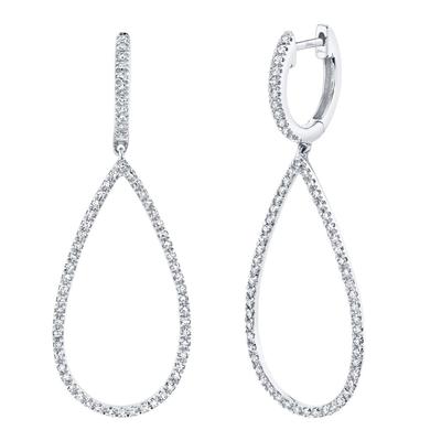 SHY CREATION 14K WHITE GOLD DANGLE DIAMOND EARRINGS WITH 126=0.40TW SINGLE CUT I I1 DIAMONDS