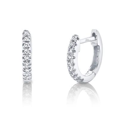 SHY CREATION 14K WHITE GOLD HUGGIE DIAMOND EARRINGS WITH 18=0.04TW SINGLE CUT I I1 DIAMONDS   (0.77 GRAMS)