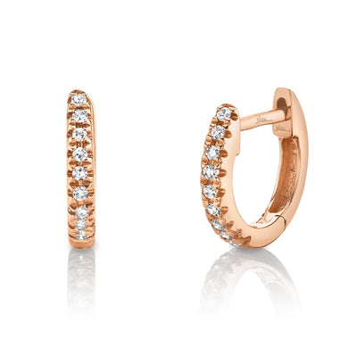 SHY CREATION 14K ROSE GOLD MINI HUGGIE DIAMOND EARRINGS WITH 18 = 0.04TW SINGLE CUT I I1 DIAMONDS