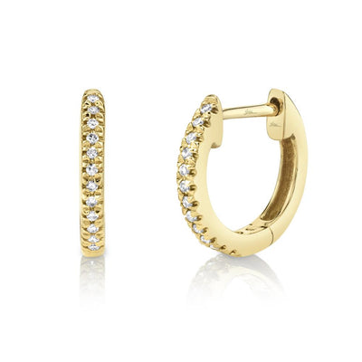 SHY CRATION 14 KARAT YELLOW GOLD HUGGIE DIAMOND EARRINGS WITH 24=0.07TW SINGLE CUT I COLOR I1 CLARITY DIAMONDS
