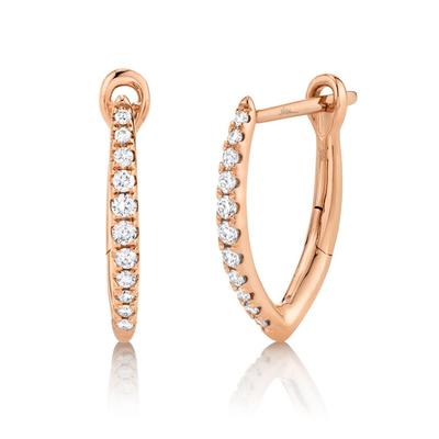 14 KARAT ROSE GOLD HOOPS DIAMOND EARRINGS WITH 22=0.15TW ROUND I COLOR I1 CLARITY DIAMONDS