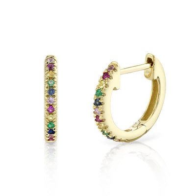 SHY CREATION 14K YELLOW GOLD HUGGIE EARRINGS WITH 24=.08CTW MULTI-COLOR GEMSTONES