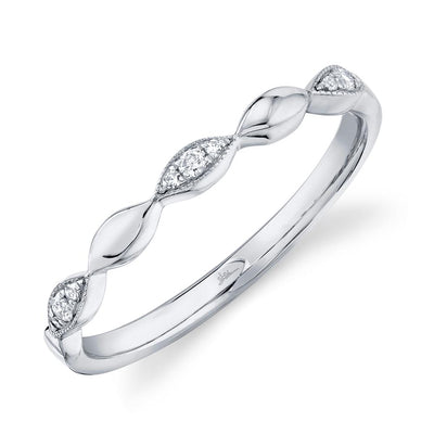 SHY CREATION 14K WHITE GOLD STACKABLE DIAMOND FASHION RING SIZE 7 WITH 9 = 0.05TW ROUND I I1 DIAMONDS