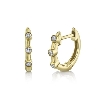 SHY CREATION 14K YELLOW GOLD BEZEL HUGGIE EARRINGS WITH 6 = 0.06TW ROUND I I1 DIAMONDS