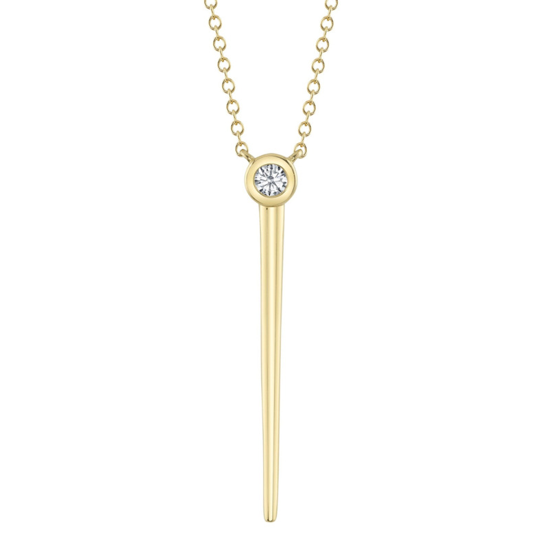 SHY CREATION 14K YELLOW GOLD BEZEL DIAMOND NECKLACE WITH ONE 0.08CT ROUND G-H SI2 DIAMOND 18