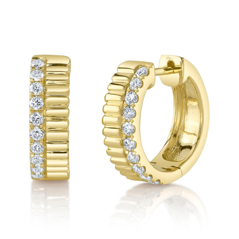 SHY CREATION 14K YELLOW GOLD HOOP DIAMOND EARRINGS WITH 20 = 0.34TW ROUND H-I SI2-I1 DIAMONDS (4.45 GRAMS)