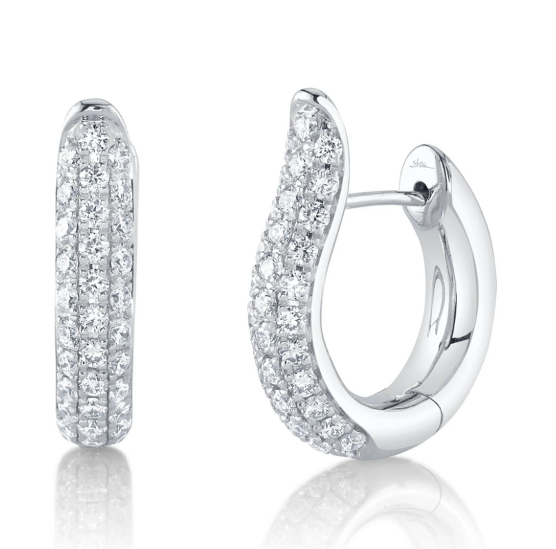 SHY CREATION 14K WHITE GOLD HUGGIE DIAMOND EARRINGS WITH 68=0.93TW ROUND H SI2 DIAMONDS   (5.12 GRAMS)