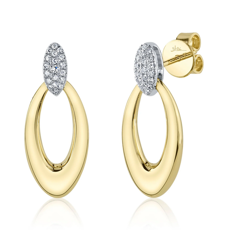 SHY CREATION 14K YELLOW & WHITE GOLD DANGLE DIAMOND EARRINGS WITH 38=0.09TW SINGLE CUT I I1 DIAMONDS   (4.07 GRAMS)