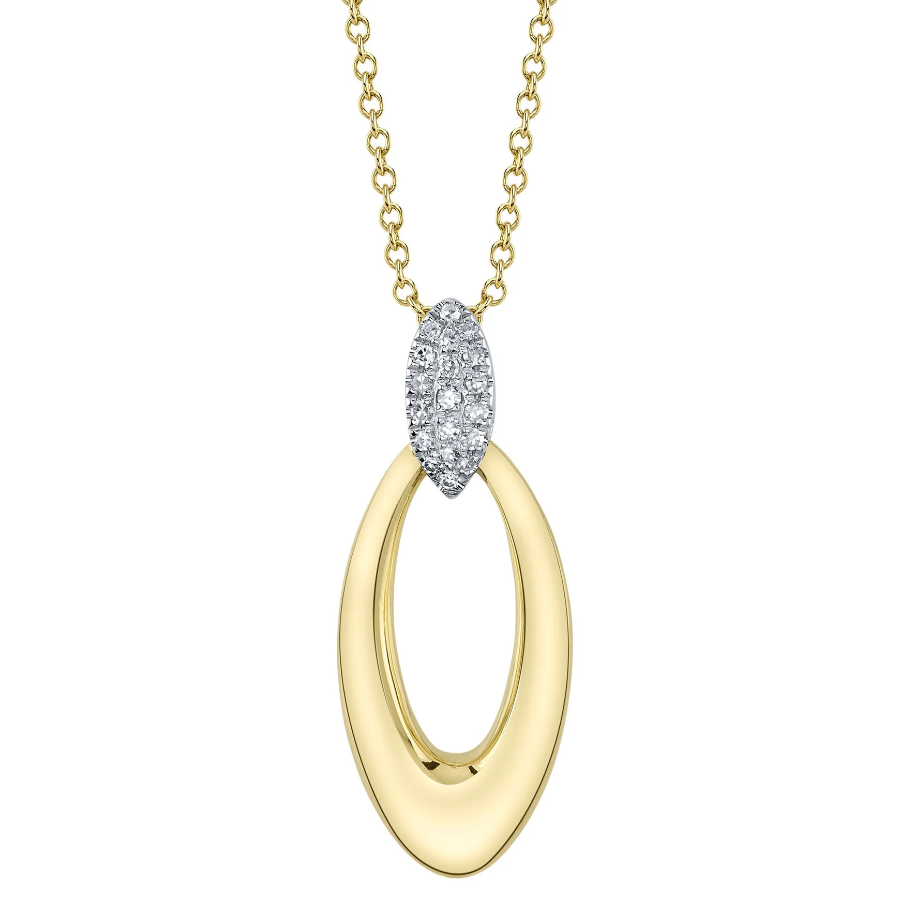 14K YELLOW & WHITE GOLD OVAL DIAMOND PENDANT WITH 19=0.05TW SINGLE CUT I I1 DIAMONDS 18