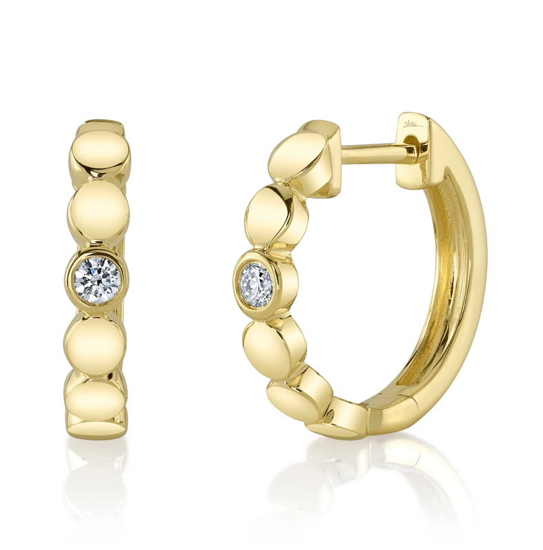SHY CREATION 14K YELLOW GOLD HUGGIE DIAMOND EARRINGS WITH 2=0.08TW ROUND G-H SI2 DIAMONDS   (2.82 GRAMS)