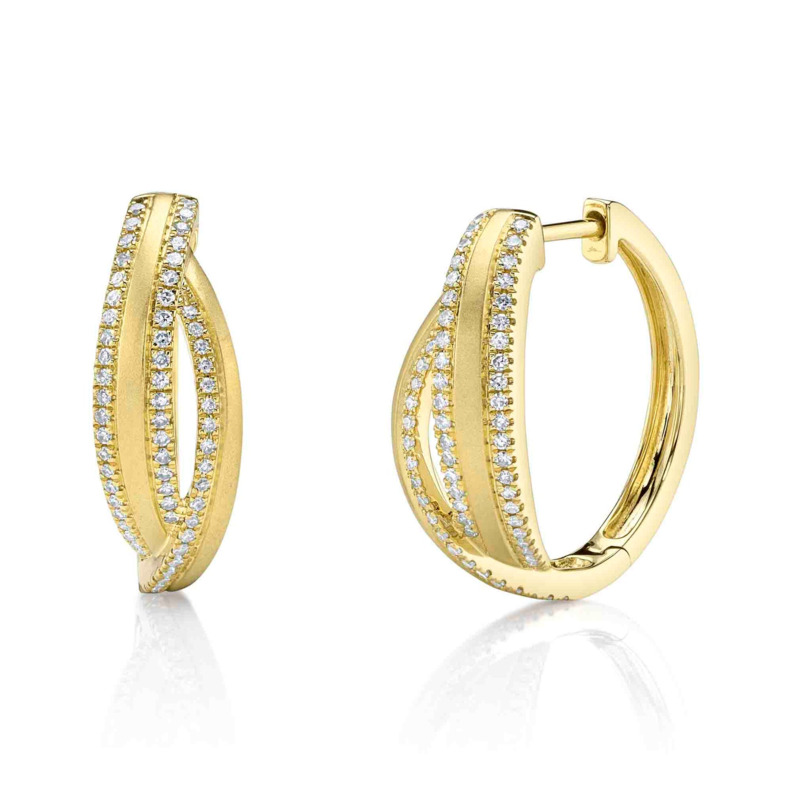 SHY CREATION 14K YELLOW GOLD SATIN HOOP DIAMOND EARRINGS WITH 122 0.32TW SINGLE CUT I I1 DIAMONDS   (5.57 GRAMS)