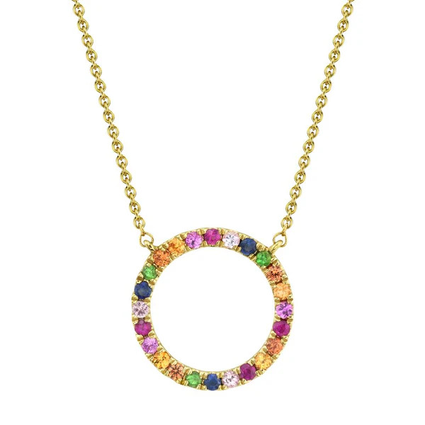 SHY CREATION 14K YELLOW GOLD CIRCLE NECKLACE WITH 24=.29 MULTI COLOR GEMSTONES