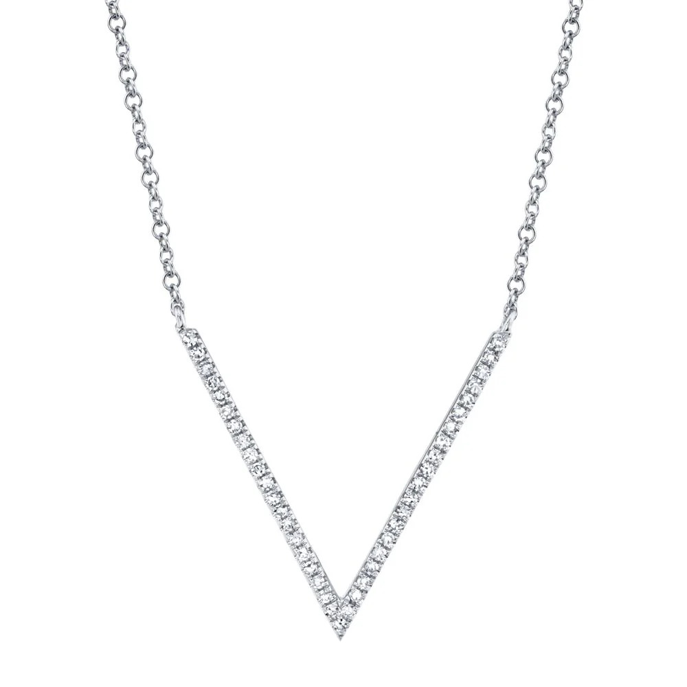 SHY CREATION 14 KARAT WHITE GOLD V DIAMOND NECKLACE WITH 41=0.12TW SINGLE CUT I COLOR I1 CLARITY DIAMONDS 18