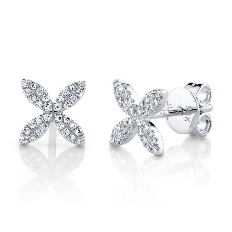 SHY CREATION 14K WHITE GOLD STUD DIAMOND EARRINGS WITH 64=0.16TW SINGLE CUT I I1 DIAMONDS   (1.34 GRAMS)