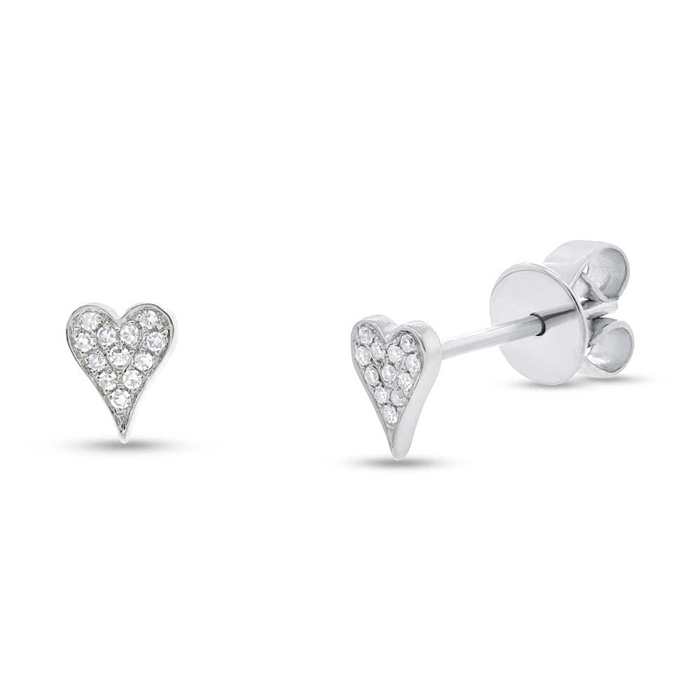 SHY CREATION 14K WHITE GOLD PAVE HEART DIAMOND EARRINGS WITH 24 = 0.05TW SINGLE CUT I I1 DIAMONDS