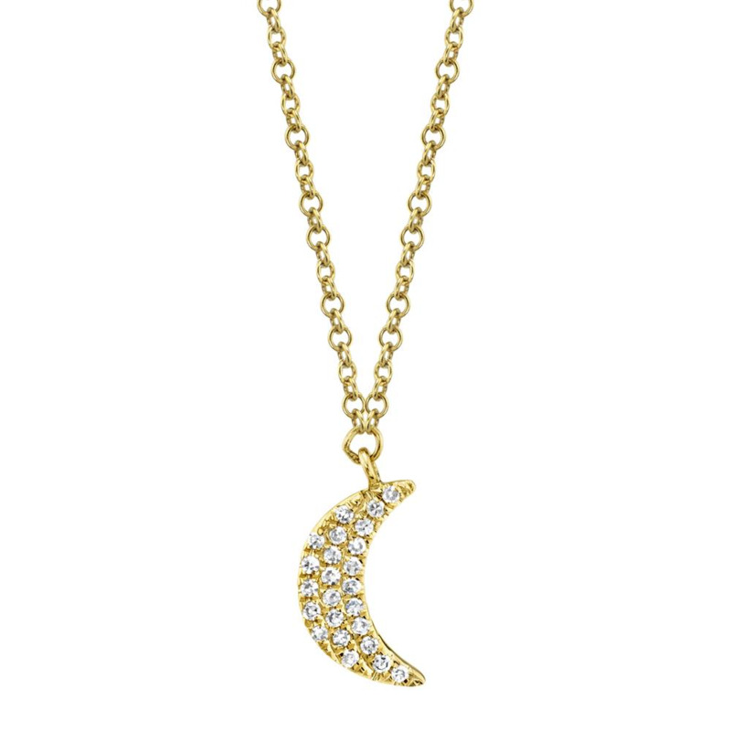 SHY CREATION 14 KARAT YELLOW GOLD CRESCENT MOON DIAMOND NECKLACE WITH 24=0.06TW SINGLE CUT I COLOR I1 CLARITY DIAMONDS 18