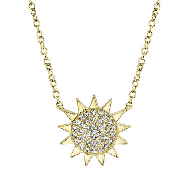 SHY CREATION 14K YELLOW GOLD SUN DIAMOND NECKLACE WITH 40=0.08TW SINGLE CUT I I1 DIAMONDS 18