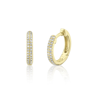 SHY CREATION 14K YELLOW GOLD HUGGIE DIAMOND EARRINGS WITH 56=0.12TW SINGLE CUT I I1 DIAMONDS   (1.58 GRAMS)