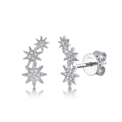 SHY CREATION 14K WHITE GOLD CLIMBER DIAMOND EARRINGS WITH 24 = 0.06TW SINGLE CUT I I1 DIAMONDS