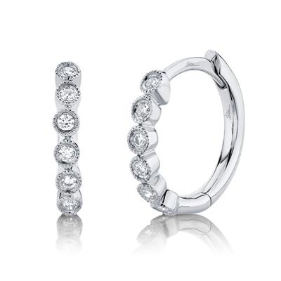 SHY CREATION 14 KARAT WHITE GOLD HUGGIE DIAMOND EARRINGS WITH 12=0.11TW ROUND I I1 DIAMONDS