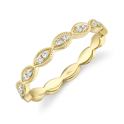 SHY CREATION 14K YELLOW GOLD STACKABLE DIAMOND FASHION RING SIZE 7 WITH 14 = 0.13TW ROUND I SI2-I1 DIAMONDS