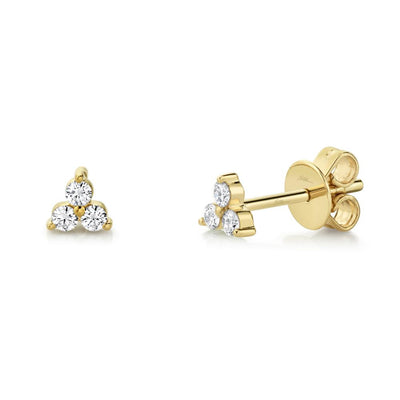 14K YELLOW GOLD STUD DIAMOND EARRINGS WITH 6=0.15TW ROUND I I1 DIAMONDS  (0.97 GRAMS)