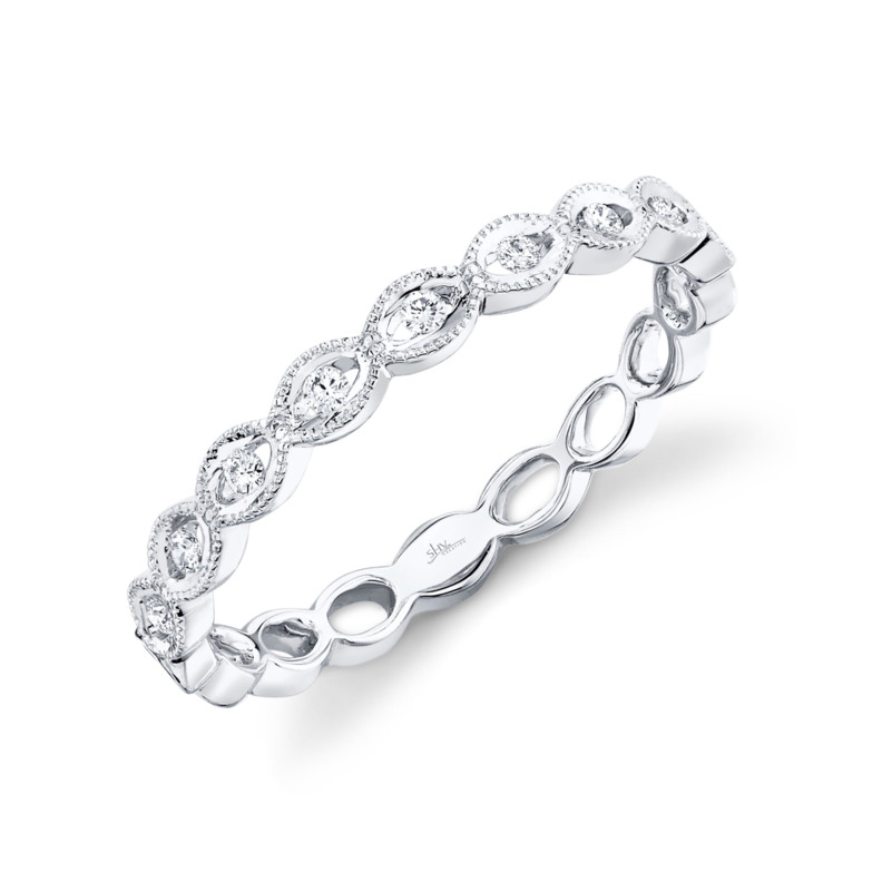 SHY CREATION 14K WHITE GOLD STACKABLE DIAMOND FASHION RING SIZE 7 WITH 9 = 0.09TW ROUND I I1 DIAMONDS