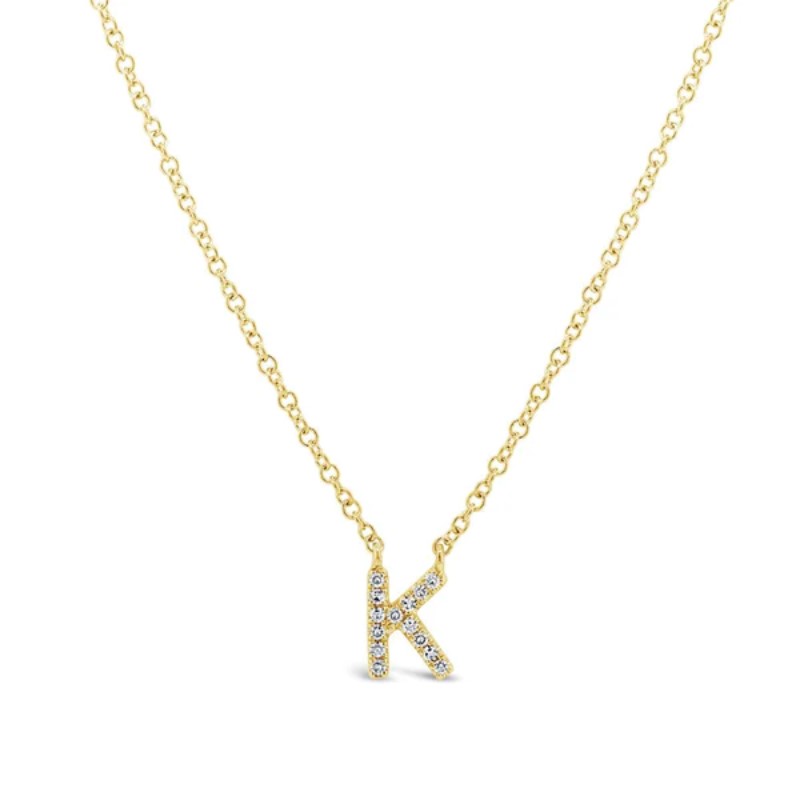 SHY CREATION 14K YELLOW GOLD K INITIAL DIAMOND NECKLACE WITH 14=0.05TW SINGLE CUT I I1 DIAMONDS 18