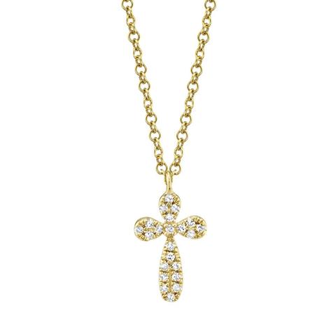 SHY CREATION 14K YELLOW GOLD PAVE CROSS DIAMOND PENDANT WITH 22=0.05TW SINGLE CUT I I1 DIAMONDS 18