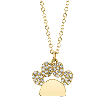 14K YELLOW GOLD PAW DIAMOND PENDANT WITH 40=0.09TW SINGLE CUT I I1 DIAMONDS 18