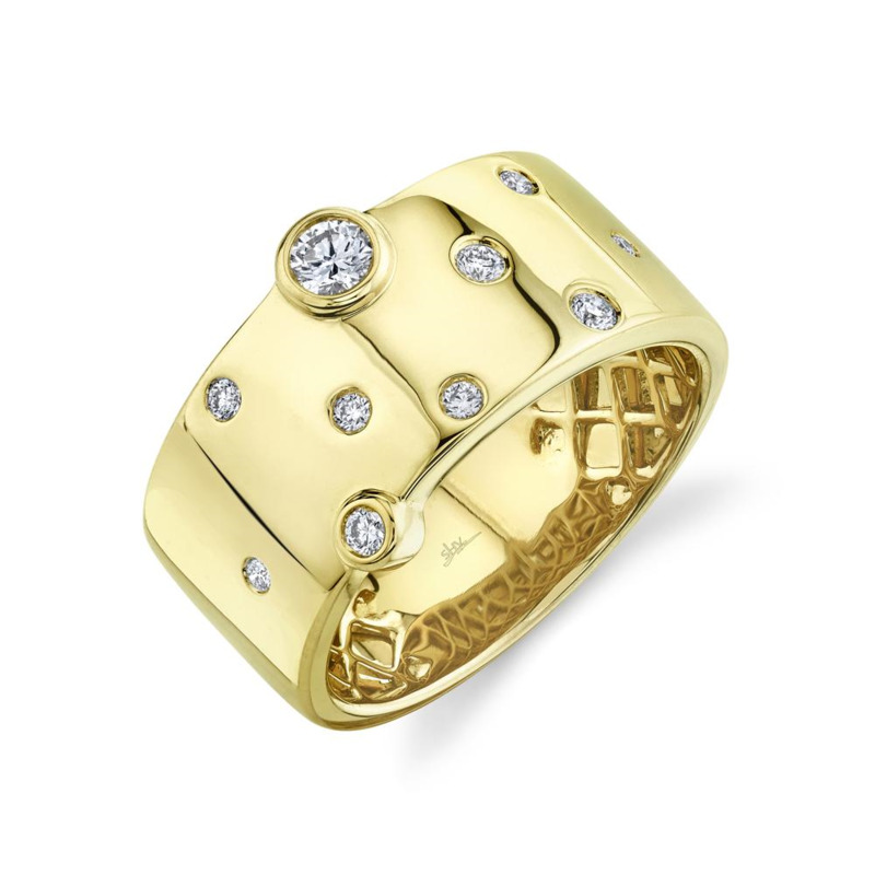 14K YELLOW GOLD DIAMOND FASHION RING SIZE 7.25 WITH 10=0.26TW ROUND G-H SI2 DIAMONDS   (7.45 GRAMS)