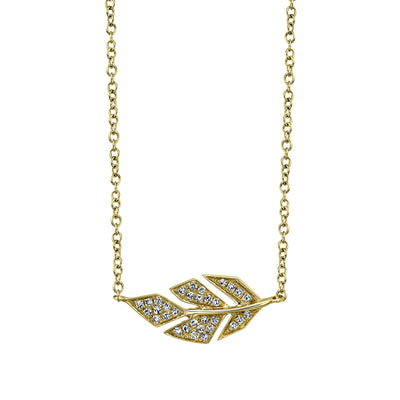 SHY CREATION 14K YELLOW GOLD LEAF DIAMOND NECKLACE  WITH 32 = 0.08TW SINGLE CUT I I1 DIAMONDS ON 16