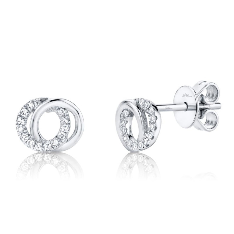 SHY CREATION 14K WHITE GOLD LOVE KNOT STUD DIAMOND EARRINGS WITH 18 = 0.09TW SINGLE CUT I I1 DIAMONDS