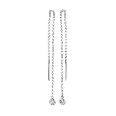 SHY CREATION 14K WHITE GOLD THREADER DIAMOND EARRINGS WITH 2=0.04TW ROUND H-I SI1-SI2 DIAMONDS  (0.80 GRAMS)
