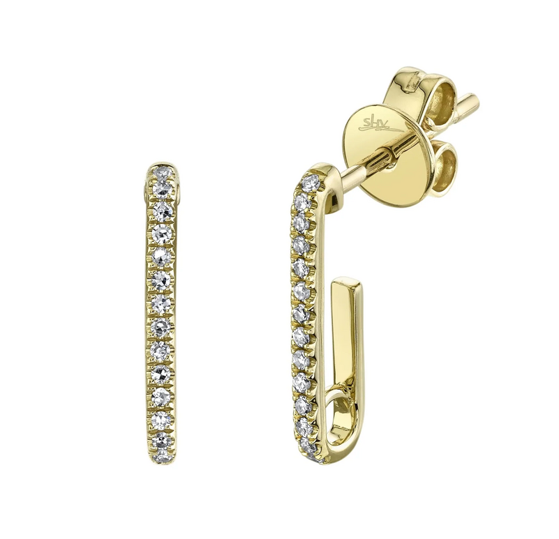 SHY CREATION 14K YELLOW GOLD HOOP DIAMOND EARRINGS WITH 28=0.08TW SINGLE CUT I I1 DIAMONDS   (1.30 GRAMS)