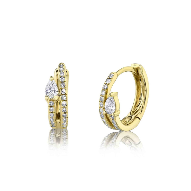 14K YELLOW GOLD HUGGIE DIAMOND EARRINGS WITH 40=0.19TW VARIOUS SHAPES I I1 DIAMONDS  (1.51 GRAMS)