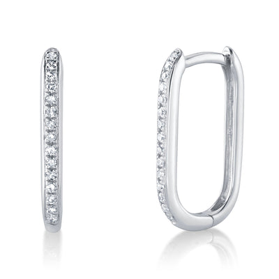 SHY CREATION 14K WHITE GOLD OVAL HOOP DIAMOND EARRINGS WITH 30 = 0.08TW SINGLE CUT I I1 DIAMONDS