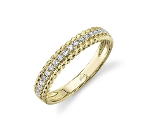 SHY CREATION 14K YELLOW GOLD ROPE DIAMOND FASHION RING SIZE 7 WITH 19=0.19TW ROUND I I1 DIAMONDS