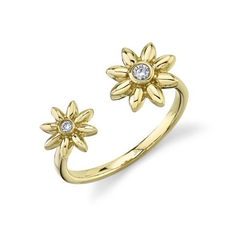 SHY CREATION 14K YELLOW GOLD FLOWER DIAMOND FASHION RING WITH 2=0.06TW ROUND I I1 DIAMONDS