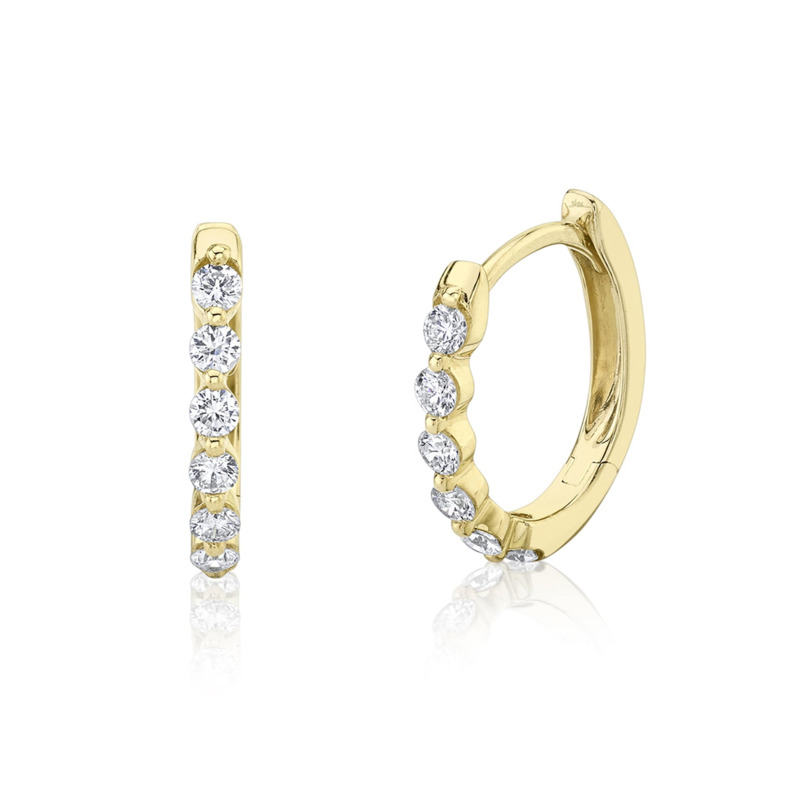 SHY CREATION 14K YELLOW GOLD HUGGIE DIAMOND EARRINGS WITH 12=0.26TW ROUND I I1 DIAMONDS   (1.43 GRAMS)
