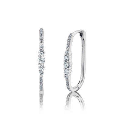 SHY CREATION 14K WHITE GOLD OVAL HOOP DIAMOND EARRINGS WITH 30 = 0.29TW ROUND I I1 DIAMONDS