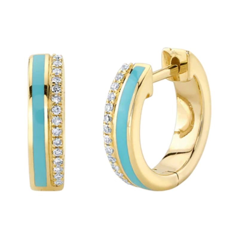 SHY CREATION 14K YELLOW GOLD HUGGIE DIAMOND EARRINGS WITH 30=0.08TW SINGLE CUT I I1 DIAMONDS   (2.84 GRAMS)