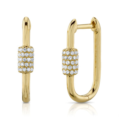 SHY CREATION 14K YELLOW GOLD HOOP DIAMOND EARRINGS WITH 100=0.24TW SINGLE CUT I I1 DIAMONDS   (2.03 GRAMS)