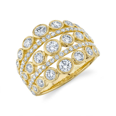 SHY CREATION 14K YELLOW GOLD BEZEL DIAMOND FASHION RING SIZE 7 WITH 71 = 2.01TW ROUND I SI2-I1 DIAMONDS