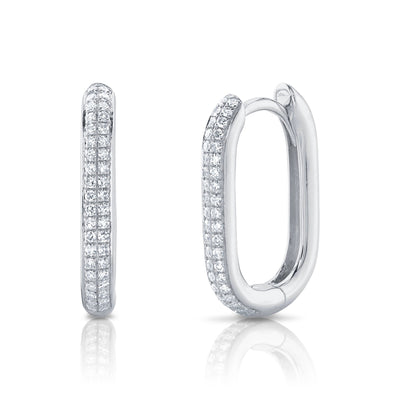 SHY CREATION 14K WHITE GOLD OVAL HOOP DIAMOND EARRINGS WITH 80 = 0.18TW ROUND I I1 DIAMONDS
