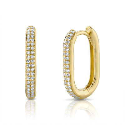 SHY CREATION 14K YELLOW GOLD OVAL HOOP DIAMOND EARRINGS WITH 80 = 0.18TW SINGLE CUT I I1 DIAMONDS