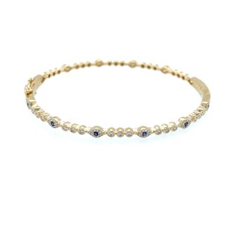 SHY CREATION 14K YELLOW GOLD BANGLE BRACELET WITH 6=0.10TW ROUND SAPPHIRES AND 75=0.33TW SINGLE CUT I I1 DIAMONDS